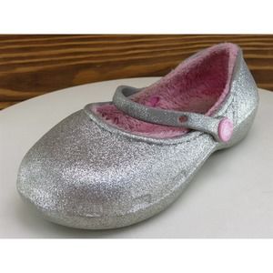 Crocs Sz 12 Toddler Girls‎ Mary Jane Silver Synthetic Medium